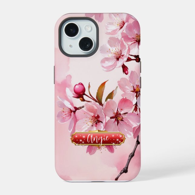 Pink Cherry Blossoms Fuchsia iPhone / iPad case (Back)