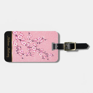 Pink Cherry Blossoms Glitter Luggage Tag