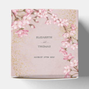 Pink Cherry Blossoms Gold Glitter Wedding Favour B Box