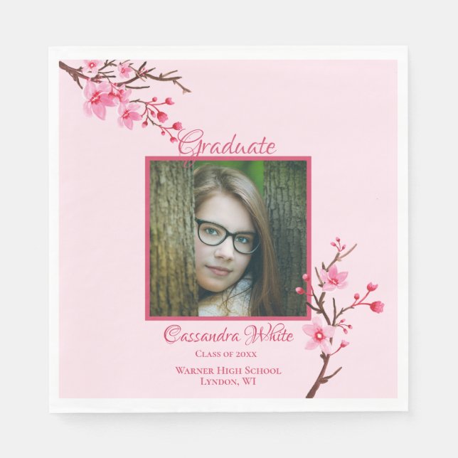 Pink Cherry Blossoms Graduation Party   Napkin (Front)