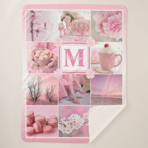 Pink Cherry Blossoms Instagram Photo Grid Sakura Sherpa Blanket