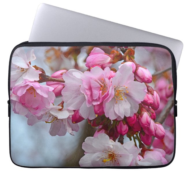 Pink cherry blossoms laptop sleeve (Front)