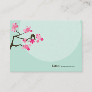 Pink Cherry Blossoms Love Bird Wedding Place Card