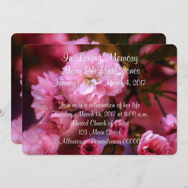 Pink Cherry Blossoms Memorial Service Announcement (Front/Back)