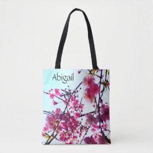 Pink Cherry blossoms - monogrammed Tote Bag