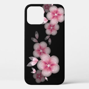 pink cherry blossoms on black iPhone 12 case