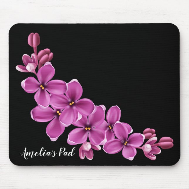 Pink Cherry Blossoms on Black Mouse Mat (Front)