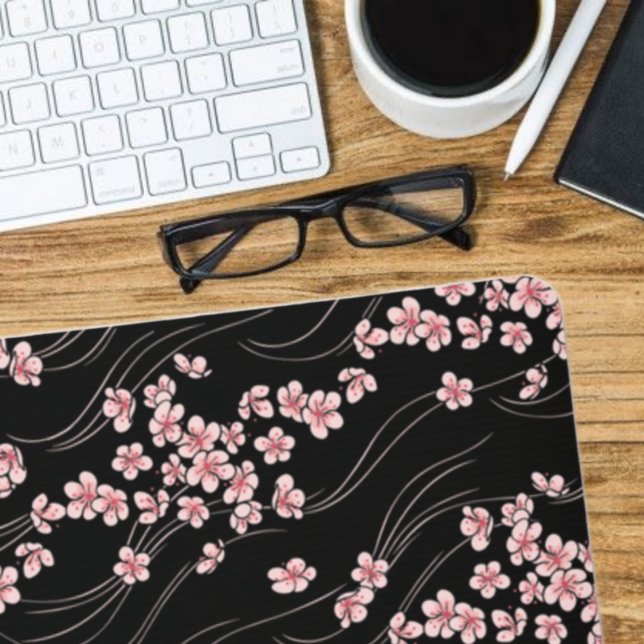 Pink Cherry Blossoms on Black Mouse Mat (Creator Uploaded)