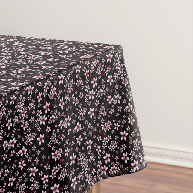 Pink Cherry Blossoms On Black Tablecloth (In Situ)