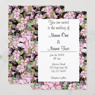 Pink Cherry Blossoms on Black Wedding Invitation
