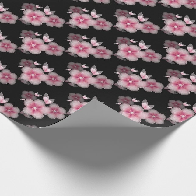 pink cherry blossoms on black wrapping paper (Corner)