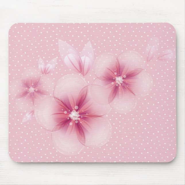 Pink Cherry Blossoms on Dots Mouse Mat (Front)