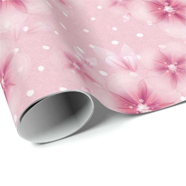 Pink Cherry Blossoms on Dots Wrapping Paper (Roll Corner)