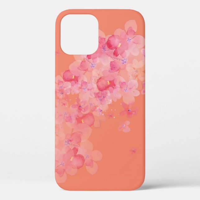 pink cherry blossoms on orange Case-Mate iPhone case (Back)
