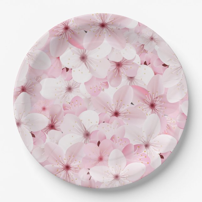 Pink Cherry Blossoms Paper Plate (Front)