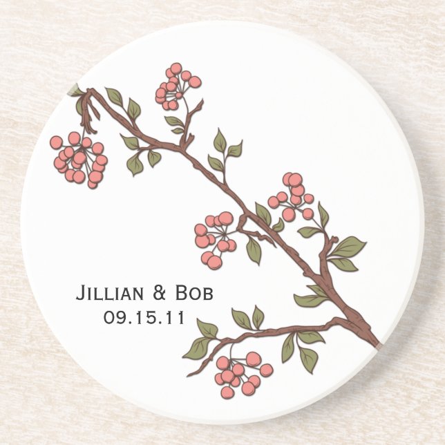 Pink Cherry Blossoms Personalised Coaster (Front)