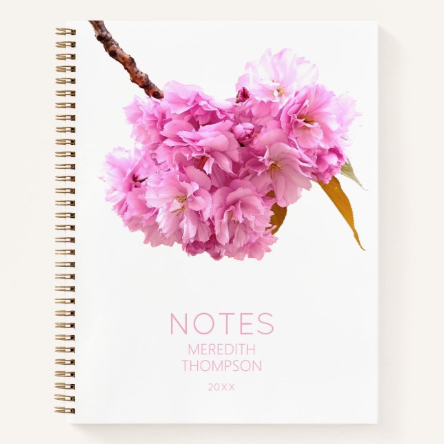 Pink Cherry Blossoms Personalised Floral Notebook (Front)