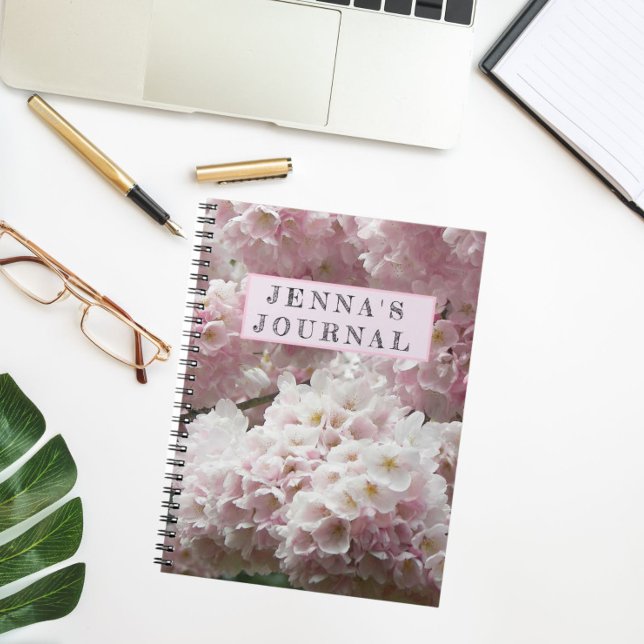 Pink Cherry Blossoms Personalised Floral Notebook (In Situ)