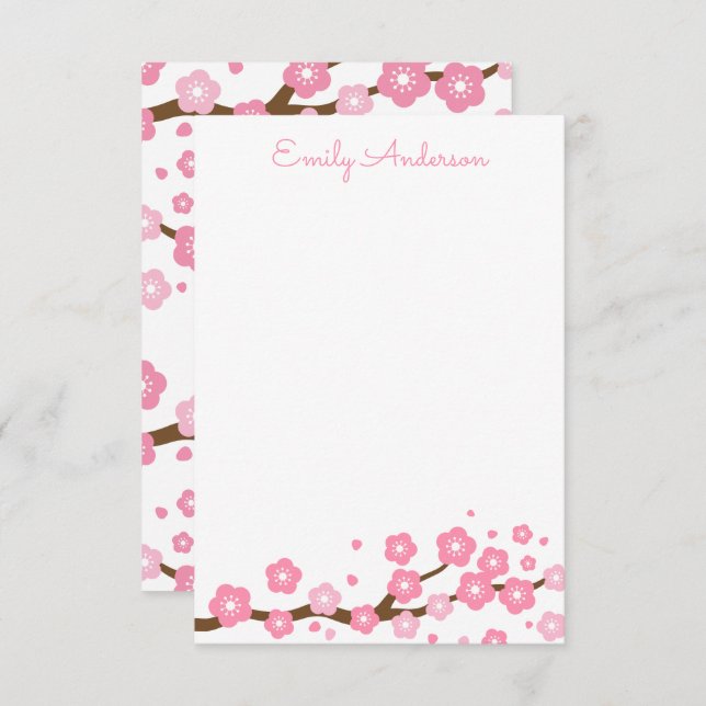 Pink Cherry Blossoms Personalised Note Cards (Front/Back)