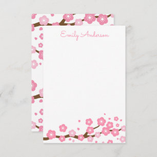 Pink Cherry Blossoms Personalised Note Cards