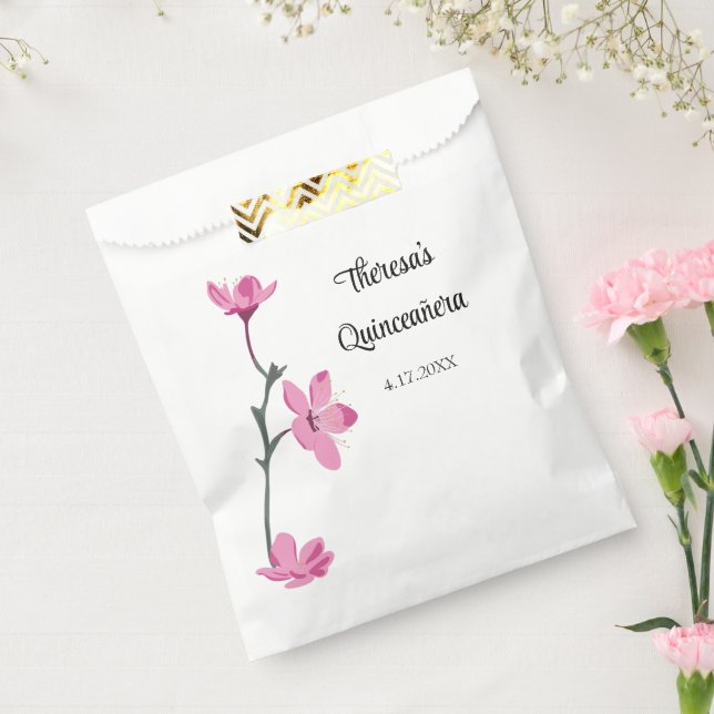 Pink Cherry Blossoms Personalised Quinceanera Favour Bags (Sealed)