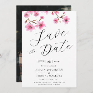 Pink Cherry Blossoms Photo Wedding Save the Date Invitation