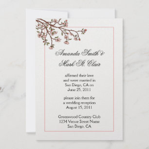 Pink Cherry Blossoms Post Wedding Reception Invit Invitation