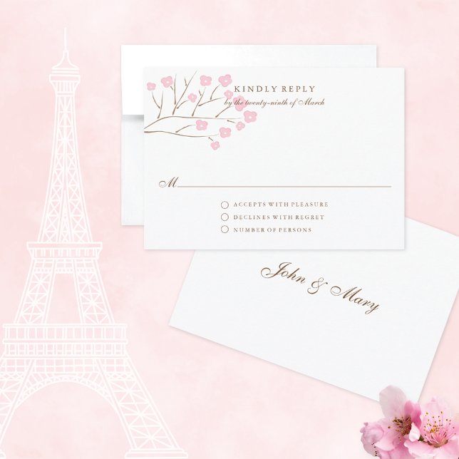 Pink Cherry Blossoms Romantic Wedding RSVP Card (Creator Uploaded)