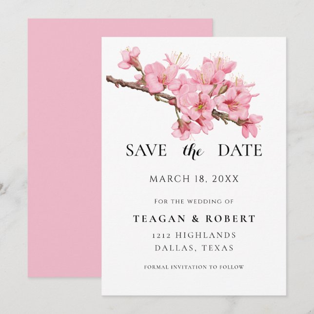 Pink cherry blossoms  save the date (Front/Back)