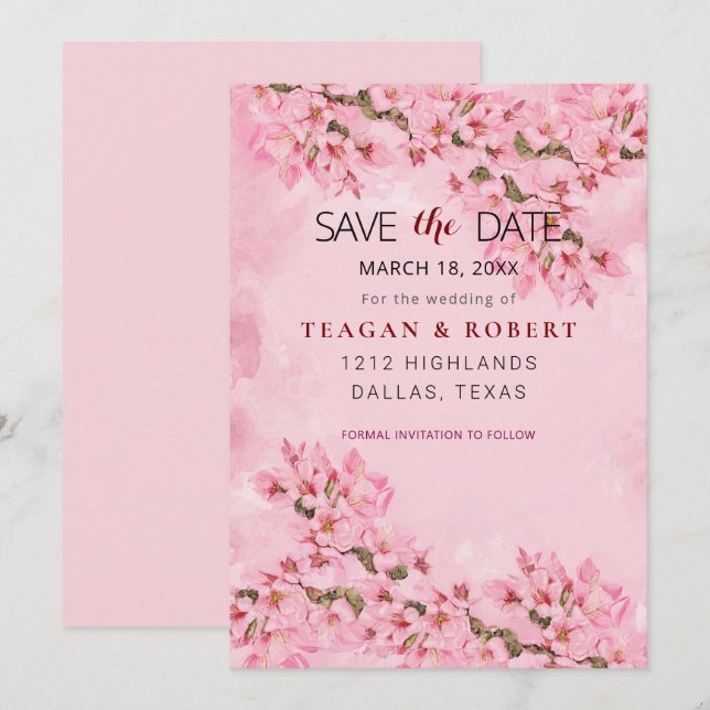 Pink Cherry Blossoms  Save The Date (Front/Back)