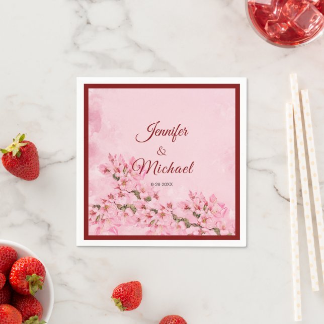 Pink Cherry Blossoms Spring Wedding  Napkin (Insitu)