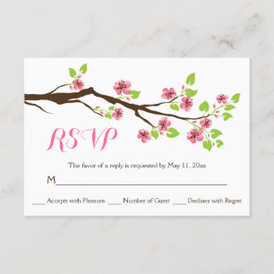 Pink cherry blossoms spring wedding RSVP Card