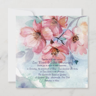 Pink Cherry Blossoms Square Wedding Invitation