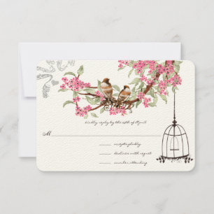 Pink Cherry Blossoms Teal Birds Birdcage RSVP