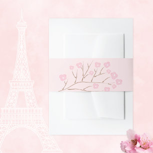Pink Cherry Blossoms Tree Branch Invitation Belly Band