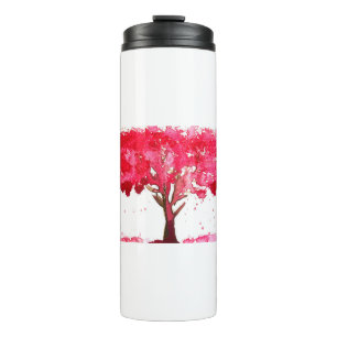Pink cherry blossoms tree watercolor sakura thermal tumbler