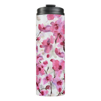 Pink Cherry Blossoms Watercolor Seamless. Thermal Tumbler