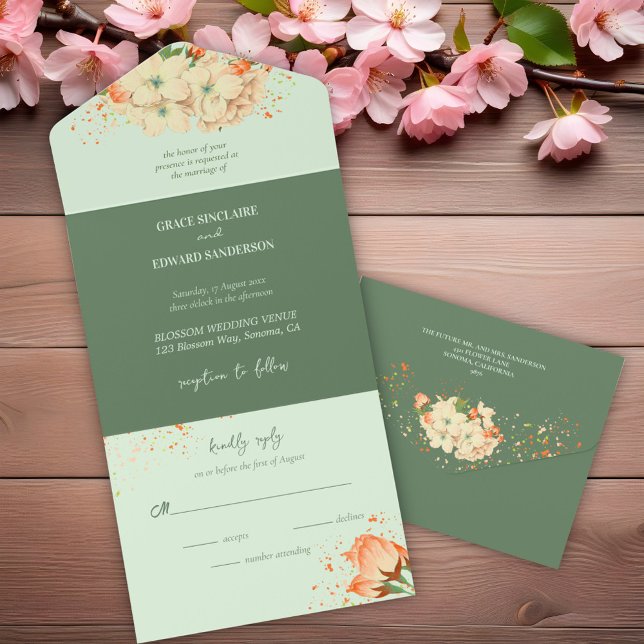 Pink Cherry Blossoms ,  Wedding All In One All In One Invitation (Creator Uploaded)
