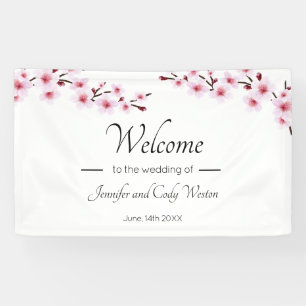 Pink Cherry Blossoms Wedding Banner Sign