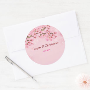 Pink Cherry Blossoms Wedding  Classic Round Sticker