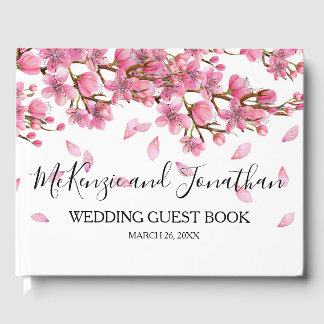 Pink Cherry Blossoms Wedding Guest Book