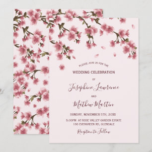 Pink Cherry Blossoms Wedding Invitation