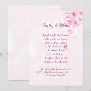 pink cherry blossoms wedding invitation