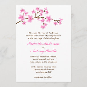 Pink Cherry Blossoms Wedding Invitation