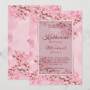 Pink Cherry Blossoms Wedding Invitation