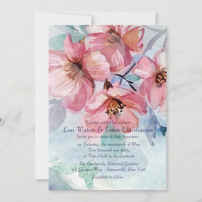 Pink Cherry Blossoms Wedding Invitation (Front)