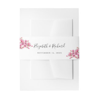 Pink Cherry Blossoms Wedding Invitation Belly Band