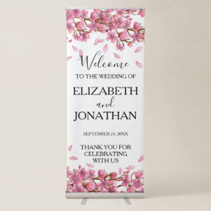 Pink Cherry Blossoms Wedding Retractable Banner