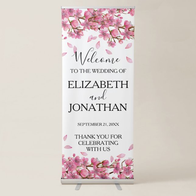 Pink Cherry Blossoms Wedding Retractable Banner (Front)