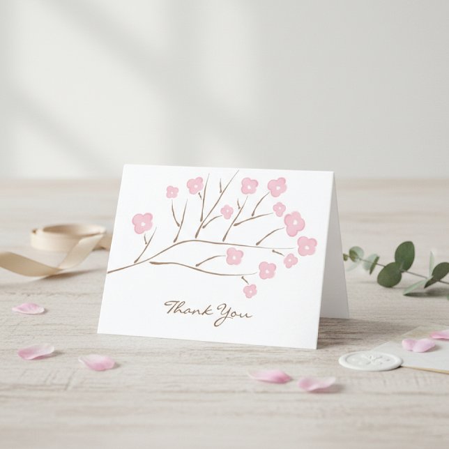 Pink Cherry Blossoms Wedding Thank You Card (Creator Uploaded)